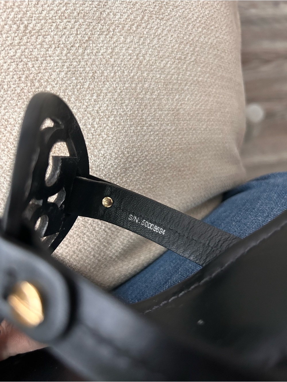 Tory Burch Black Leather Cutout Logo Sandals - Picture 2 of 4